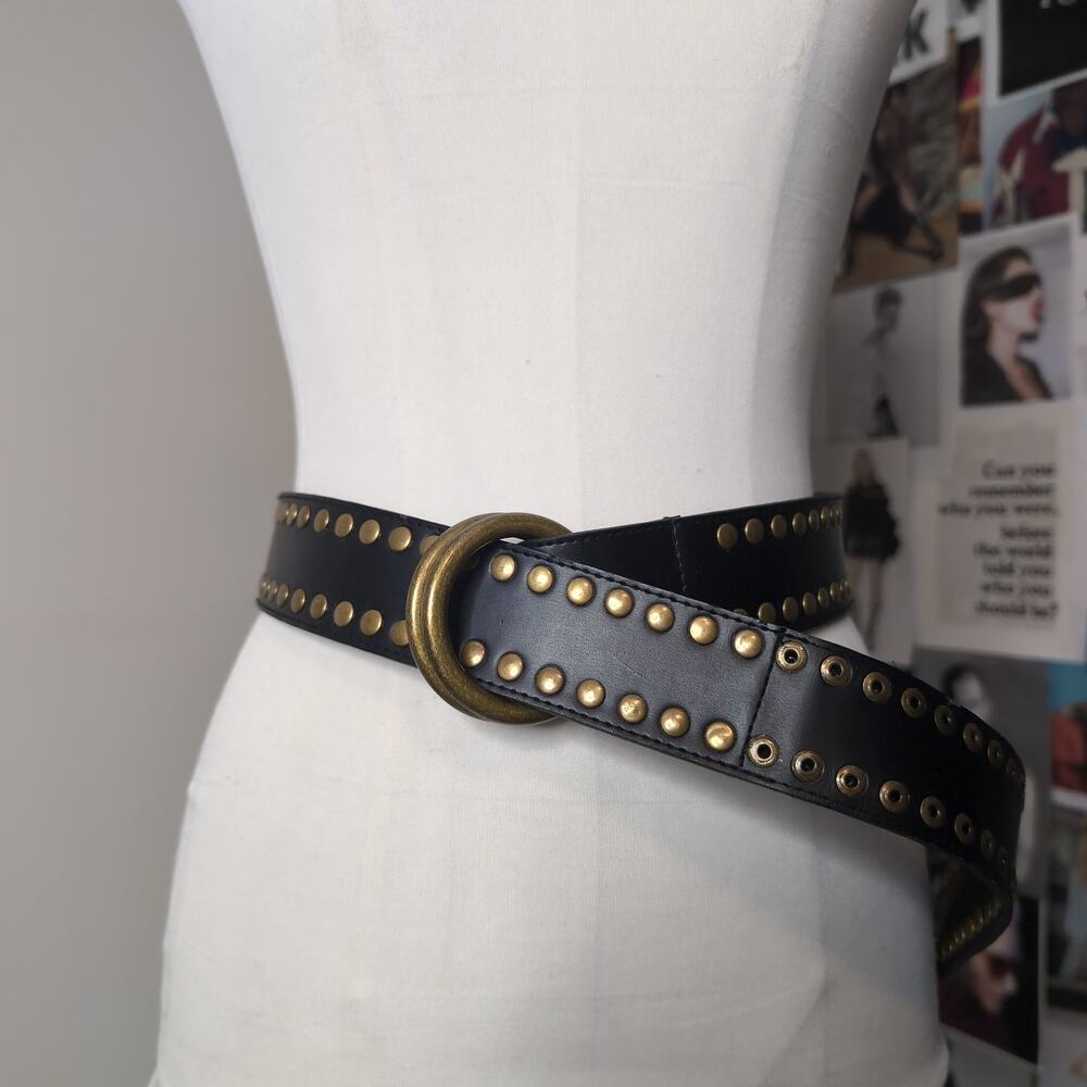 Studded Faux Leather Double Ring Belt Western